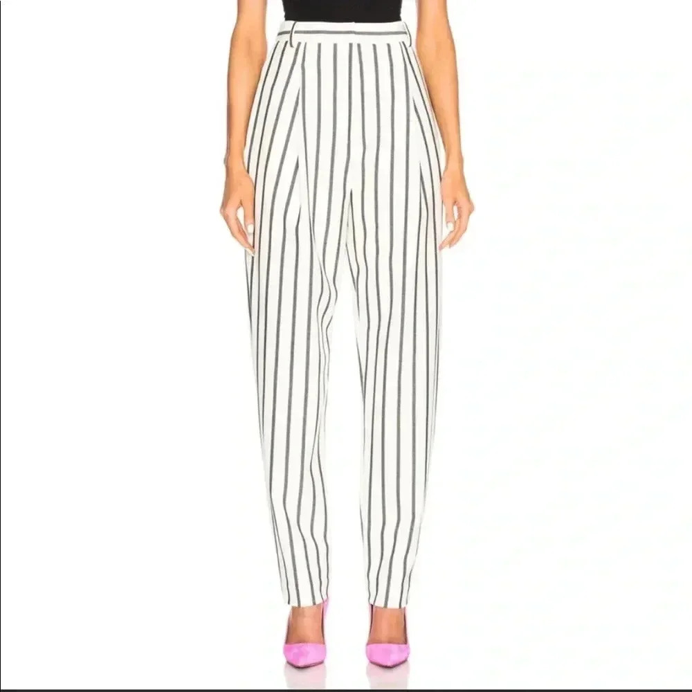 NEW Tibi Lucci Stripe White Ivory Black Pleat Pant Pants 4
